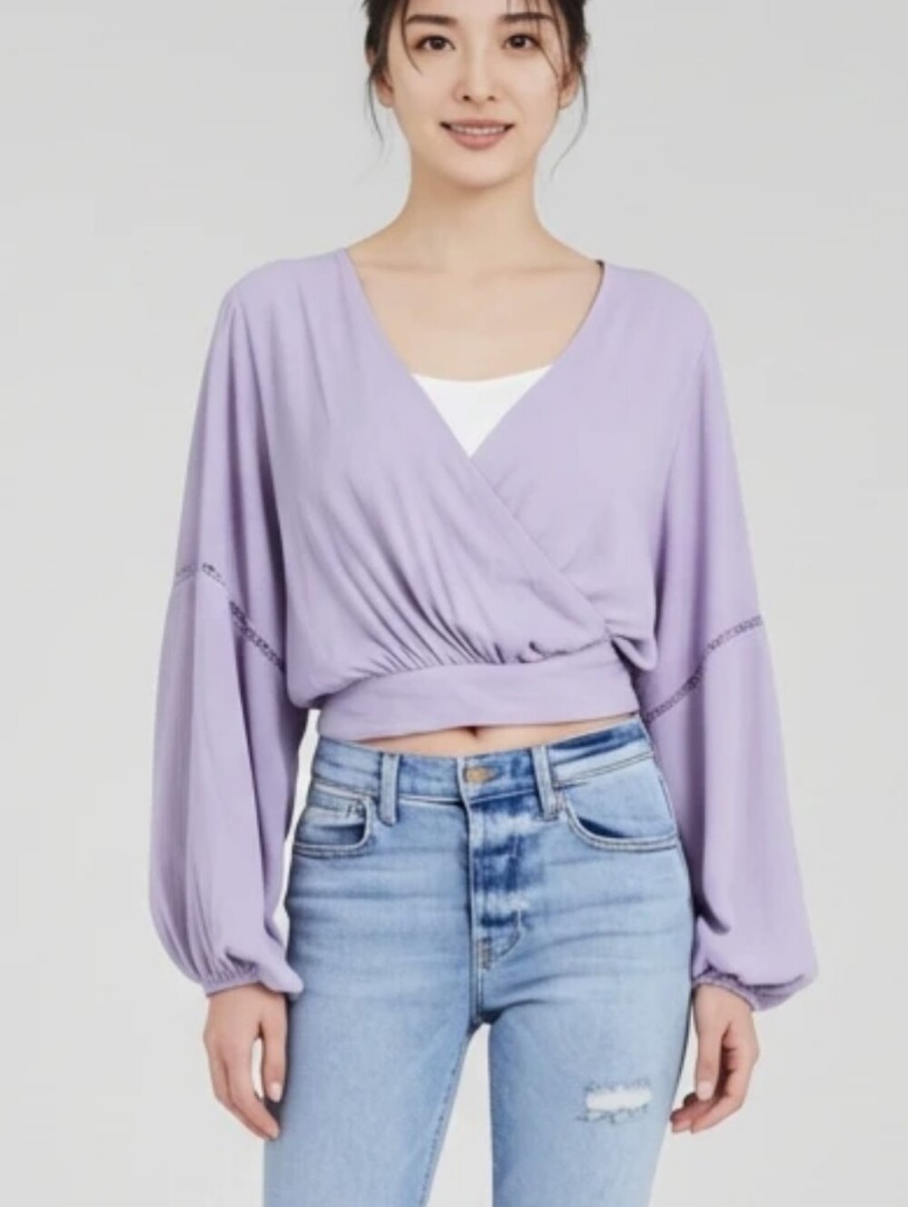 Free People Cropped Wrap V-Neck Top in Lilac